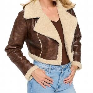 NEW COALITION LA cropped aviator jacket in brown